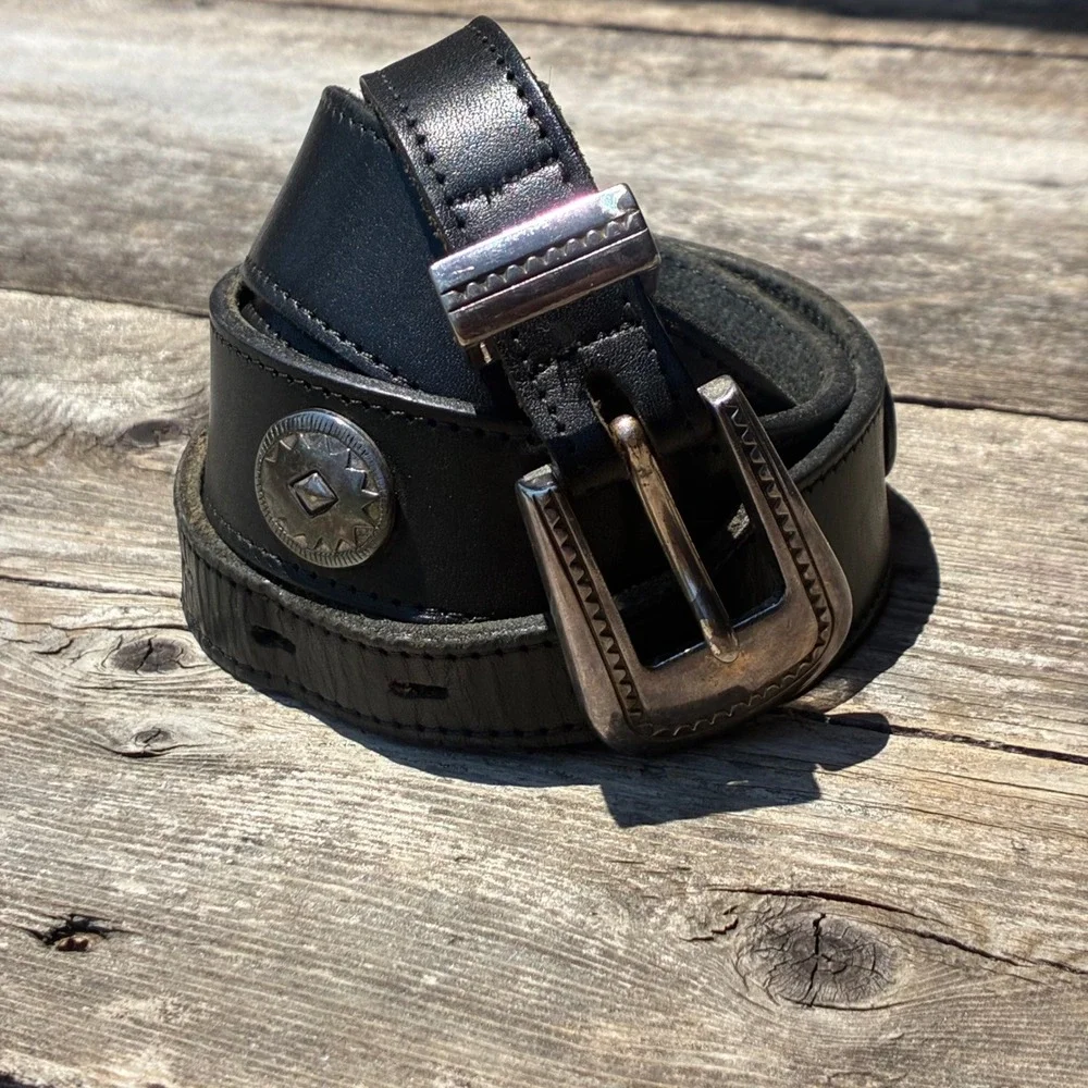 Western Concho Bridle Black Leather Belt 40 Made In USA Silver Buckle 56145